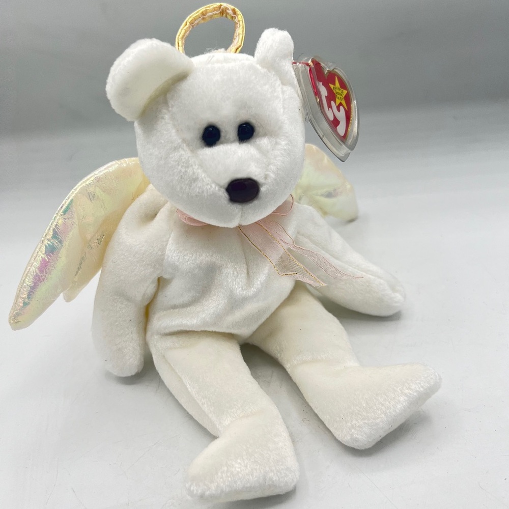 Ty Vintage 1998 Beanie Babies Halo Beanie Baby Plush Bear with Brown Nose RARE